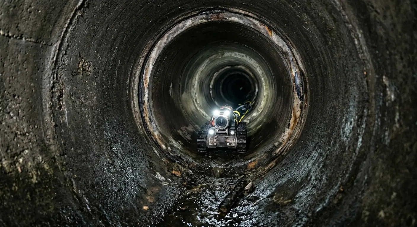 Robotic sewer camera inspecting pipe interior for Sewer Line Cleaning in Los Altos